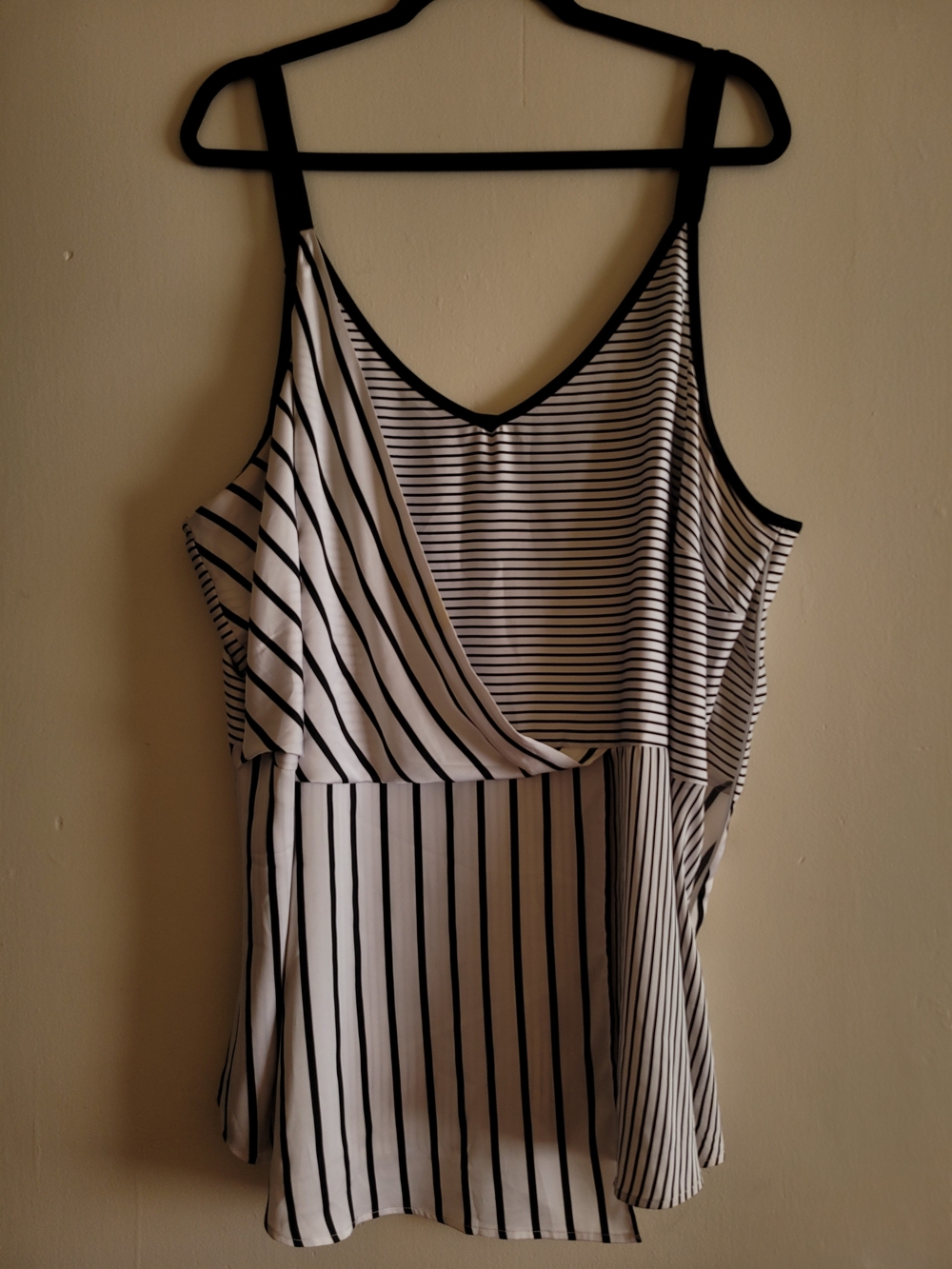 Striped Black and White V-Neck Women's Tank Top